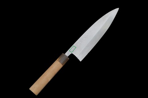 出刃包丁 五寸 黒打 両刃 新見 松水 PC口輪 朴柄 箱付 KN02-A9990-2L3A