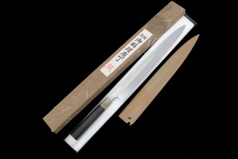 天之一神 先丸蛸引包丁 尺一 白一鋼 水本焼 銀巻柄 目釘留 鞘・袱紗