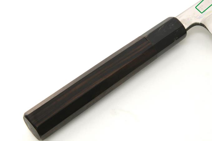 柳刃包丁 尺 本焼 青鋼 鏡面 水牛黒檀八角柄 名入 黒塗鞘・包丁袋付