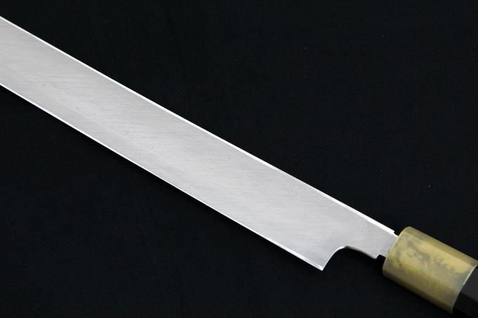 鈴木商事 先丸蛸引包丁 尺一 340mm 本焼 ステン系 平鏡面 水牛黒檀八角