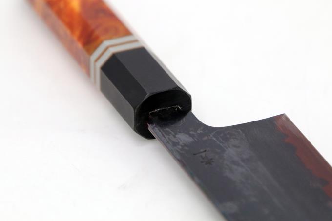 馬場刃物 和牛刀 洋包丁 240mm 黒染 青一鋼 ダマスカス 両刃 カスタム