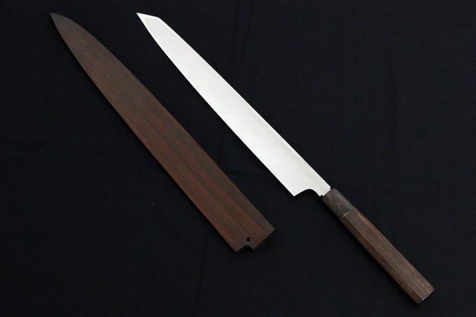 本焼佑成柳刃包丁和包丁刃紋あり黒檀黒水牛八角柄鞘付きか鏡面