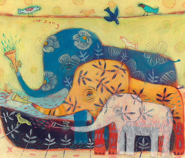 カレン・ホイプティング 絵画 (版画/キャンバスジクレー) ゾウ家族の歌