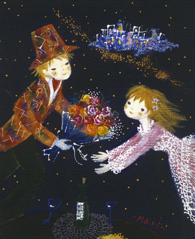 前田麻里 絵画(版画/フレスコジクレー)） 星の街の詩 5364|アート