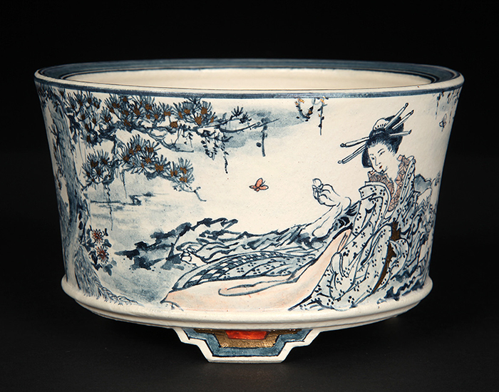 七代渋草柳造染付美人図丸鉢 | 盆栽、盆栽書籍、盆栽鉢の通販│近代出版