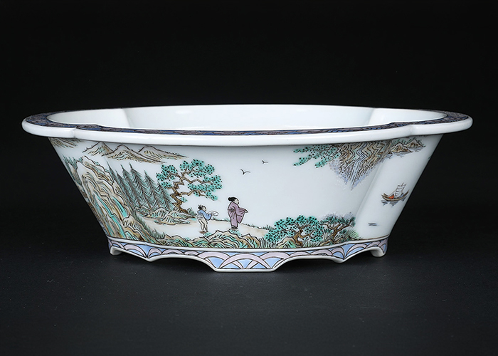 京師五山五彩山水図木瓜式鉢 | 盆栽、盆栽書籍、盆栽鉢の通販│近代出版