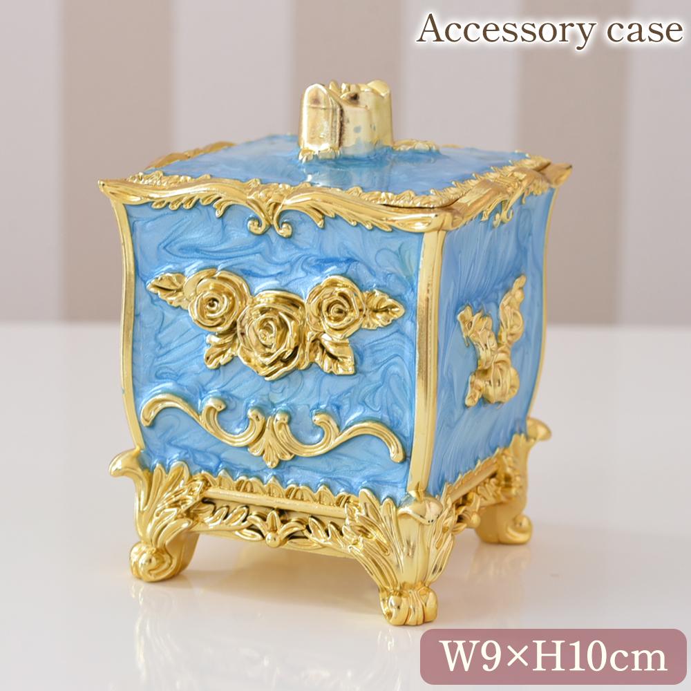 ゴージャス 薔薇の蓋付き小物入れ(ジュエリーボックス) ブルー