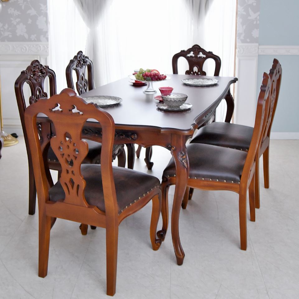 英国調 クイーンアン様式 ダイニングセット7P ブラウン 幅170cm