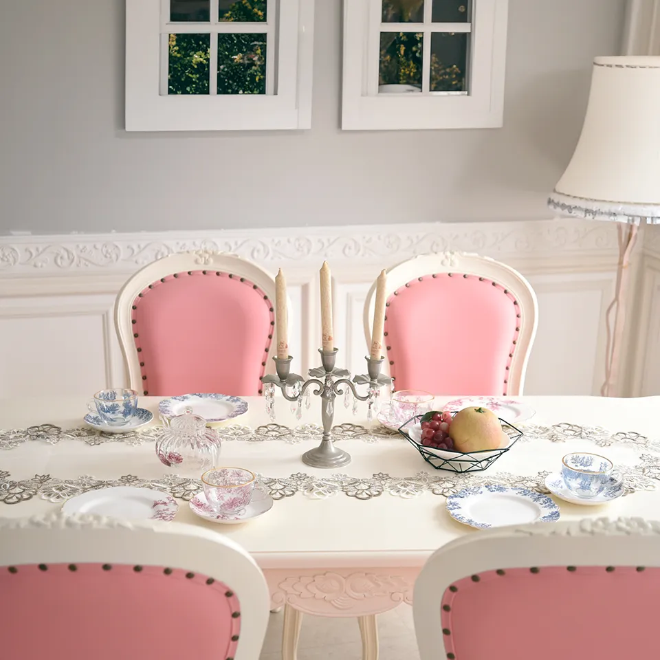 アンリヴェルデ ダイニングセット5P アイボリー ピンク 幅175cm