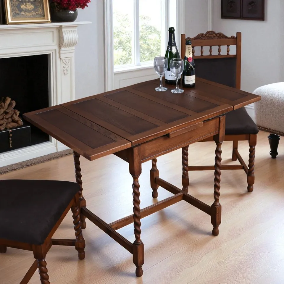 アンティーク調 伸長式 ダイニングテーブル オーク材 幅60～100cm