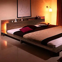 上質な癒し空間 モダンライト・コンセント付き大型ローベッド