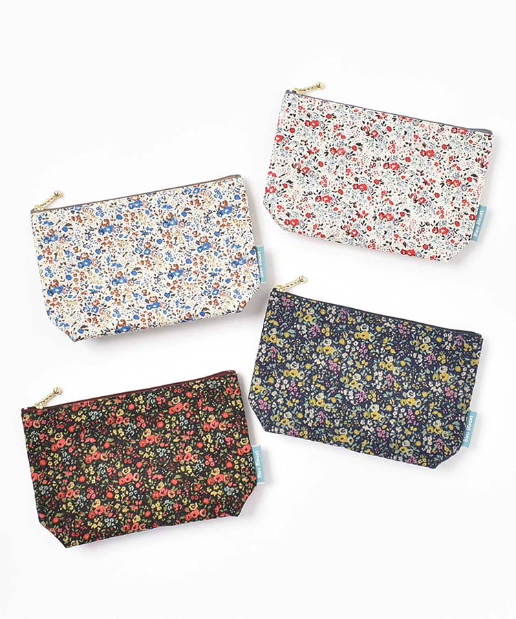 ≪OUTLET≫リバティプリント小花柄舟形ポーチ(アイボリー×レッド): ALL