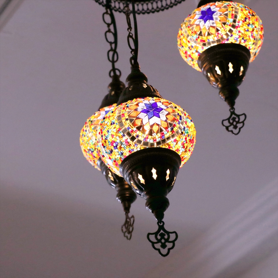 モザイクランプ トルコランプ シャンデリア 3灯 オレンジ / ガラタバザール