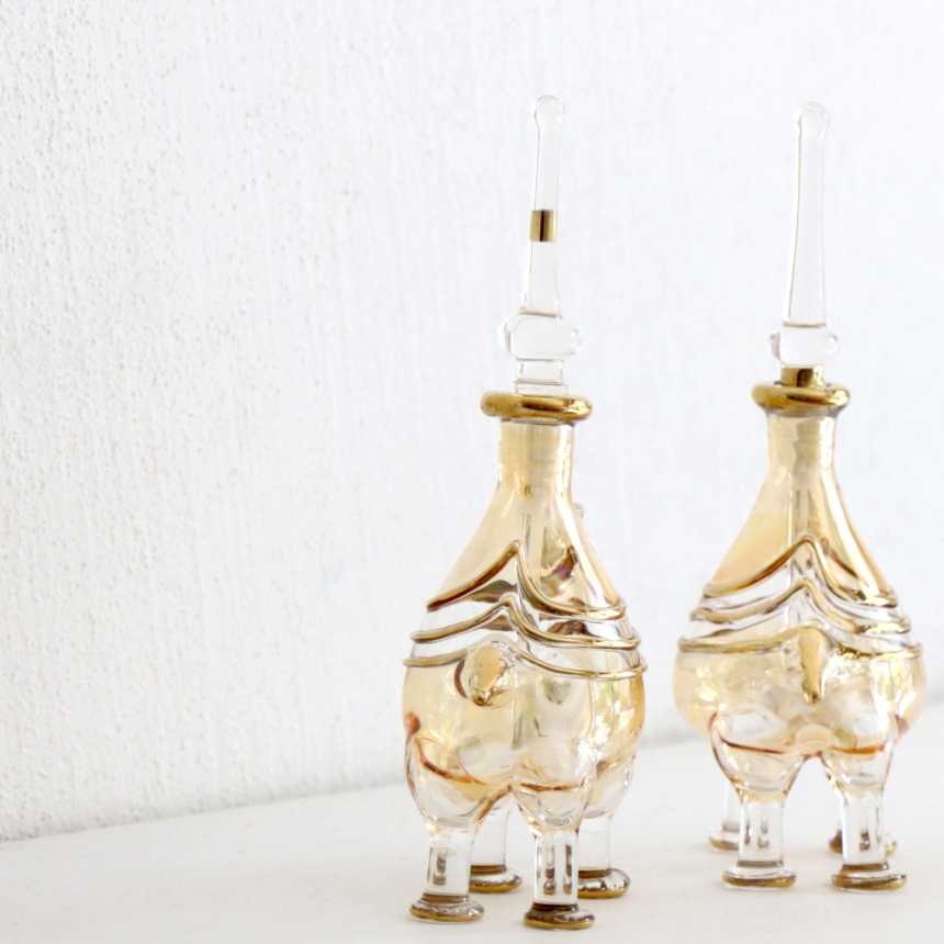 エジプト ガラス香水瓶 ラクダ 2頭セット イエロー / ガラタバザール