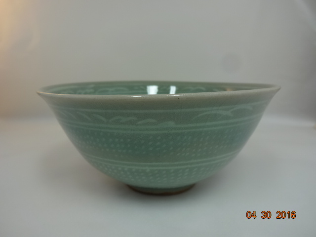 茶道具・古道具・韓国陶磁器・東国窯・青磁象嵌印紋茶碗 茶道具
