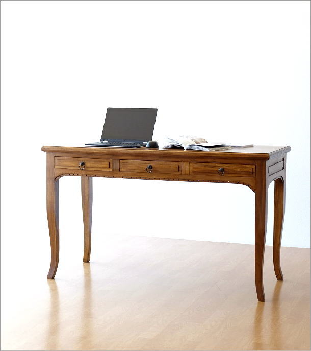 デスク 机 チーク 無垢材 天然木 猫脚 幅120 奥行50 チークコンソール