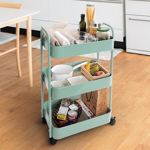 組立式スチールパイプ3段ラック: キッチン／はぴねすくらぶ