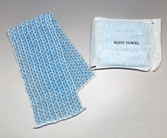 伸縮ミニボディタオル ブルー BT-34B-N | ホテル 旅館アメニティ・入院