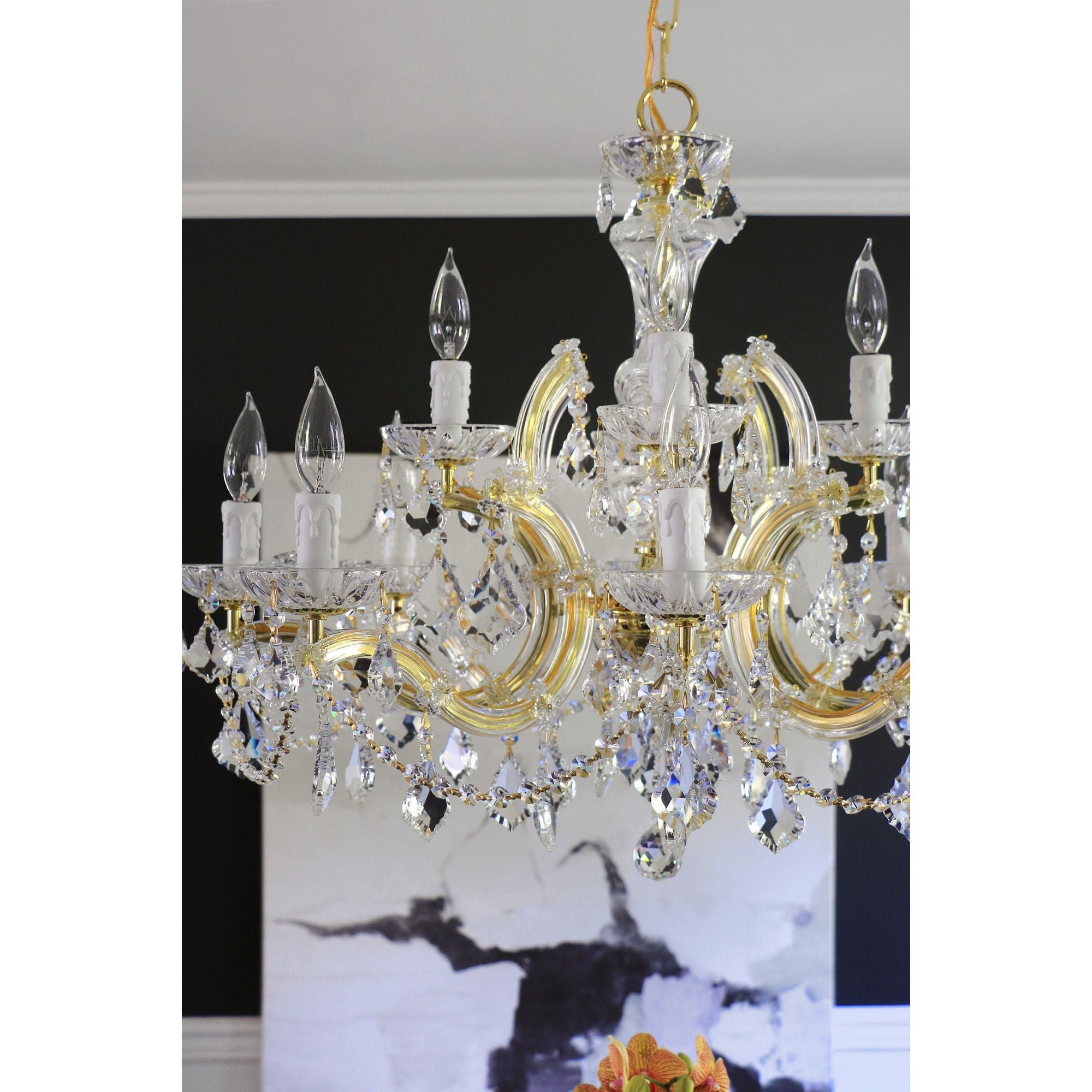 Maria Theresa 12 Light Hand Cut Crystal Gold Chandelier Hand Cut Cryst