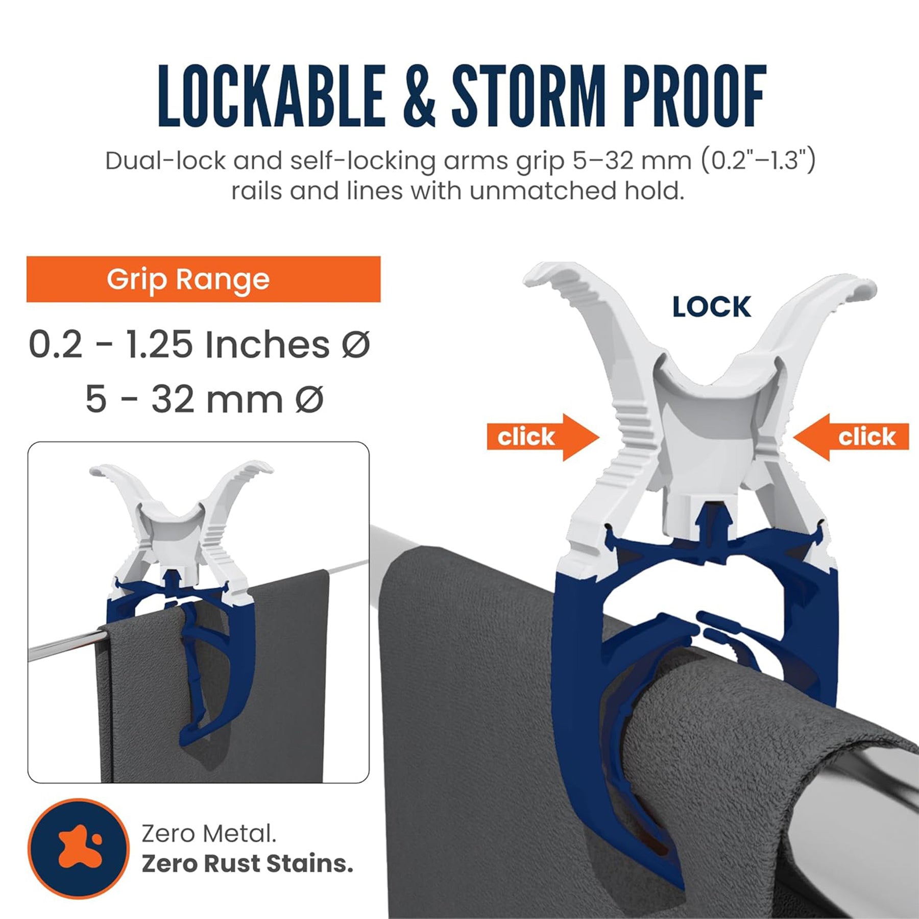 FixClip XL | Storm-Proof Locking Clips (6-Pack) | Foxydry