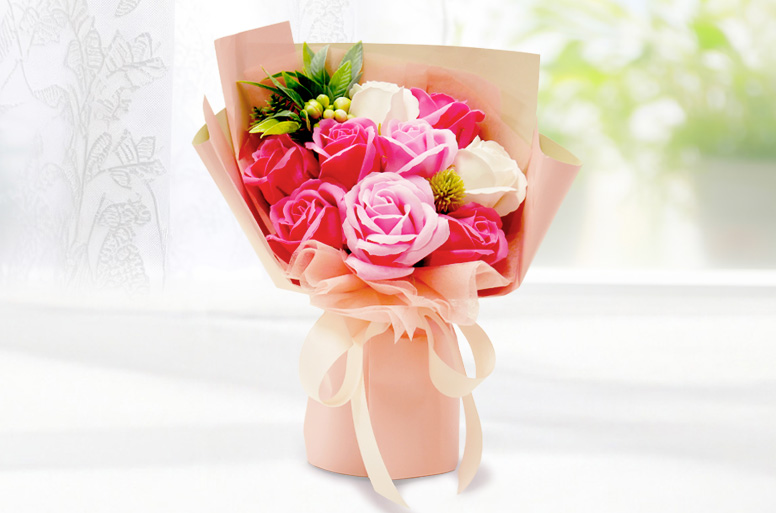 ソープフラワー ピンク＆ホワイト｜華やかな香りの祝電ギフト【For-Denpo】