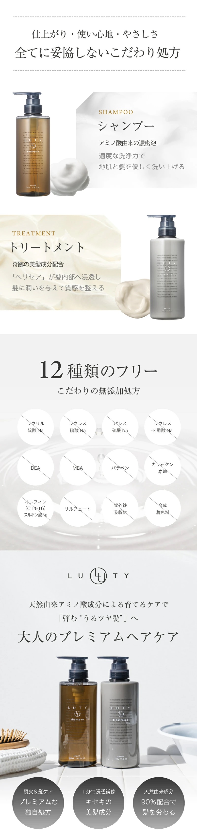 LUTY ルーティー シャンプー 1000ml ＆ トリートメント 1000g セット