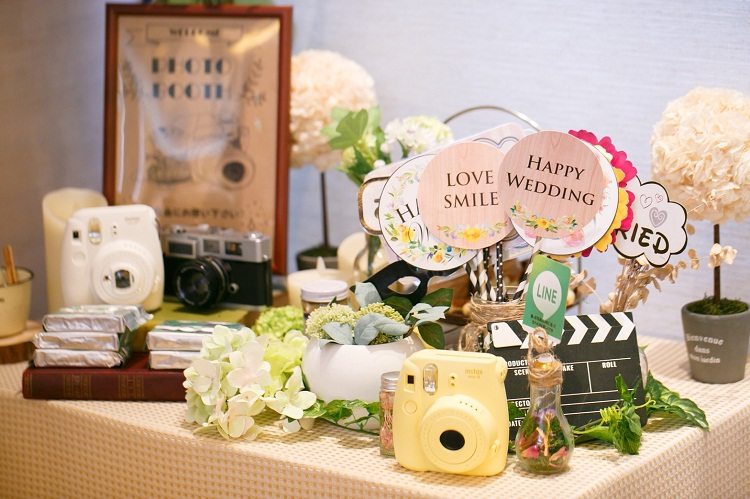 企画でもらったボードや手作りアイテムで飾ったウェルカム＆フォト