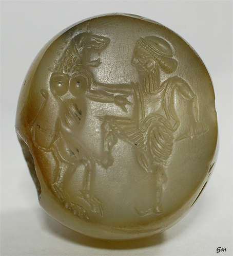 ライオンと戦うギルガメシュ ササン朝ペルシャ インタリオ シール