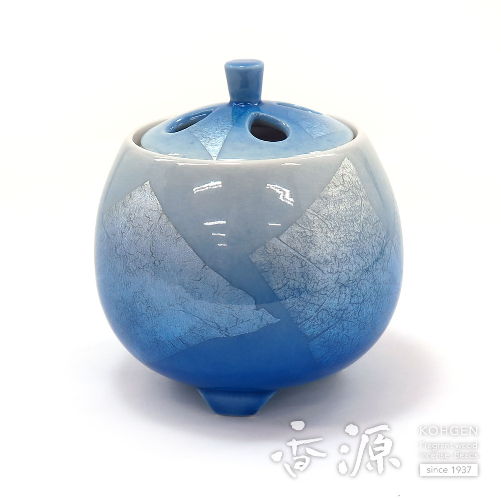 九谷焼 香炉 銀彩青 3号 限定品の通販 - お香専門店香源