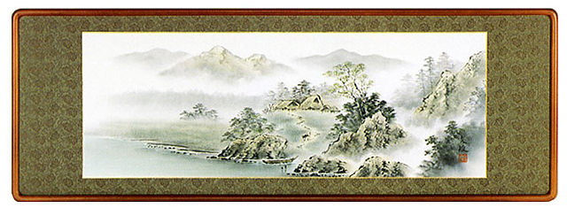 掛軸 彩色山水 小林文雄（直筆） 【掛け軸の販売専門店 掛軸倶楽部】