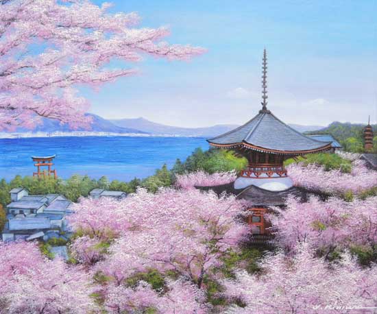 絵画 油絵 厳島神社 （木村由記夫） 送料無料 【肉筆】【油絵】【日本