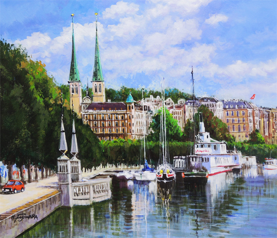 絵画 油絵 ルツェルン（スイス） （藤原英信） 送料無料 【肉筆