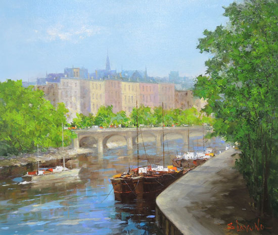 絵画 油絵 セーヌ川・パリ F20号 （春野修一） 送料無料 【肉筆