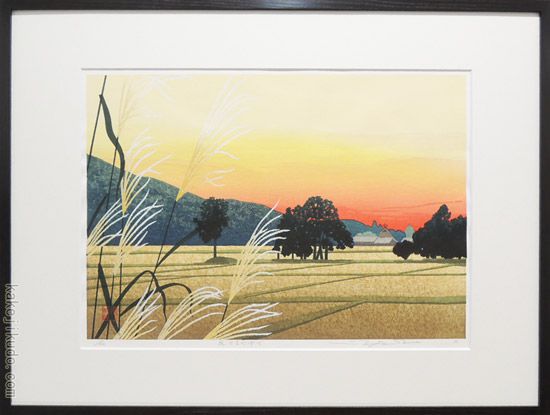 佐野せいじ 木版画 風そよぐ中で 送料無料 【複製】【木版画】【日本の