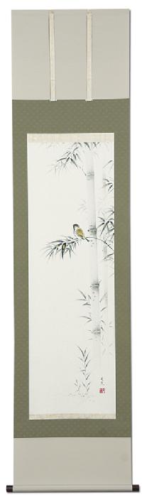 花鳥画「竹に雀」 中谷文魚 半切立 【特価 】！ 花鳥画 - 掛け軸（掛軸