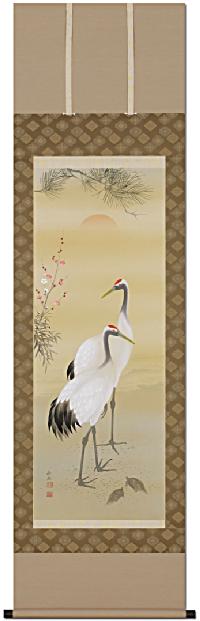 陽光双鶴 加野秋谿 （尺五立）肉筆！ 鶴亀 - 掛け軸（掛軸）販売通販