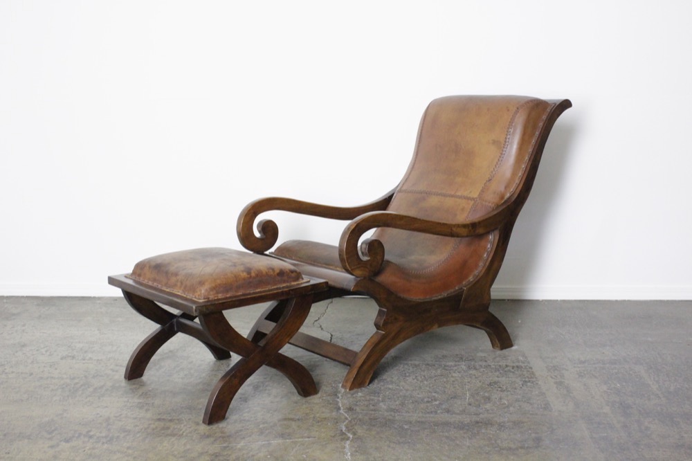 ヴィンテージ チーク&レザー オットマン | キヤアンティークス