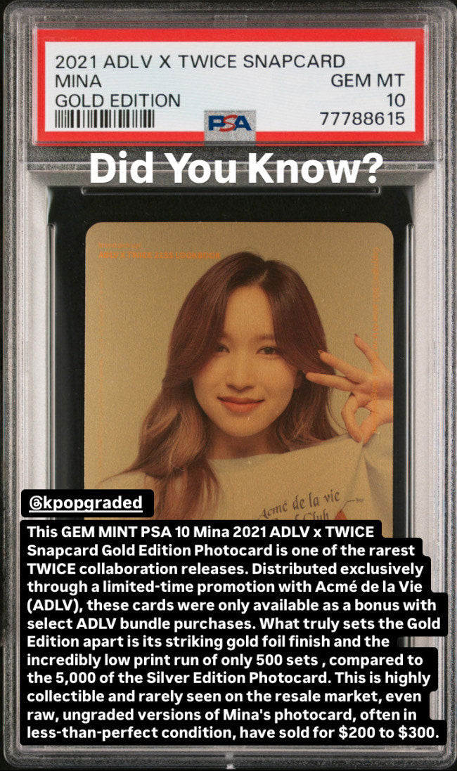 MINA 2021 TWICE ADLV X SNAPCARD GOLD EDITION PHOTOCARD GEM MINT