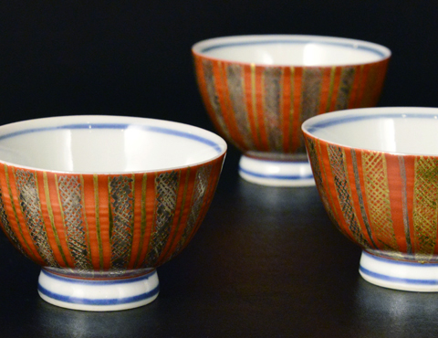 富本憲吉 色繪赤地金銀彩煎茶碗 五客 | しぶや黒田陶苑