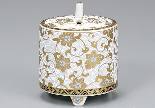 香炉/香立て》九谷焼香炉 白粒鉄仙（木箱付・送料サービス）