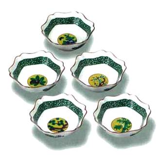 九谷焼・日用品》 九谷焼小鉢揃 吉田屋風絵変り（食器・化粧箱入／送料