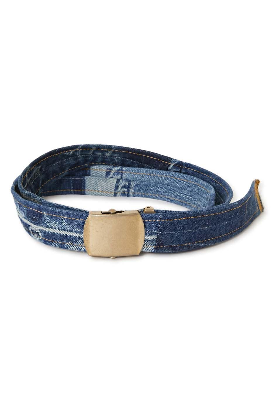 ダメージデニムパッチワーク ローラーバックルベルト | BLUE BLUE