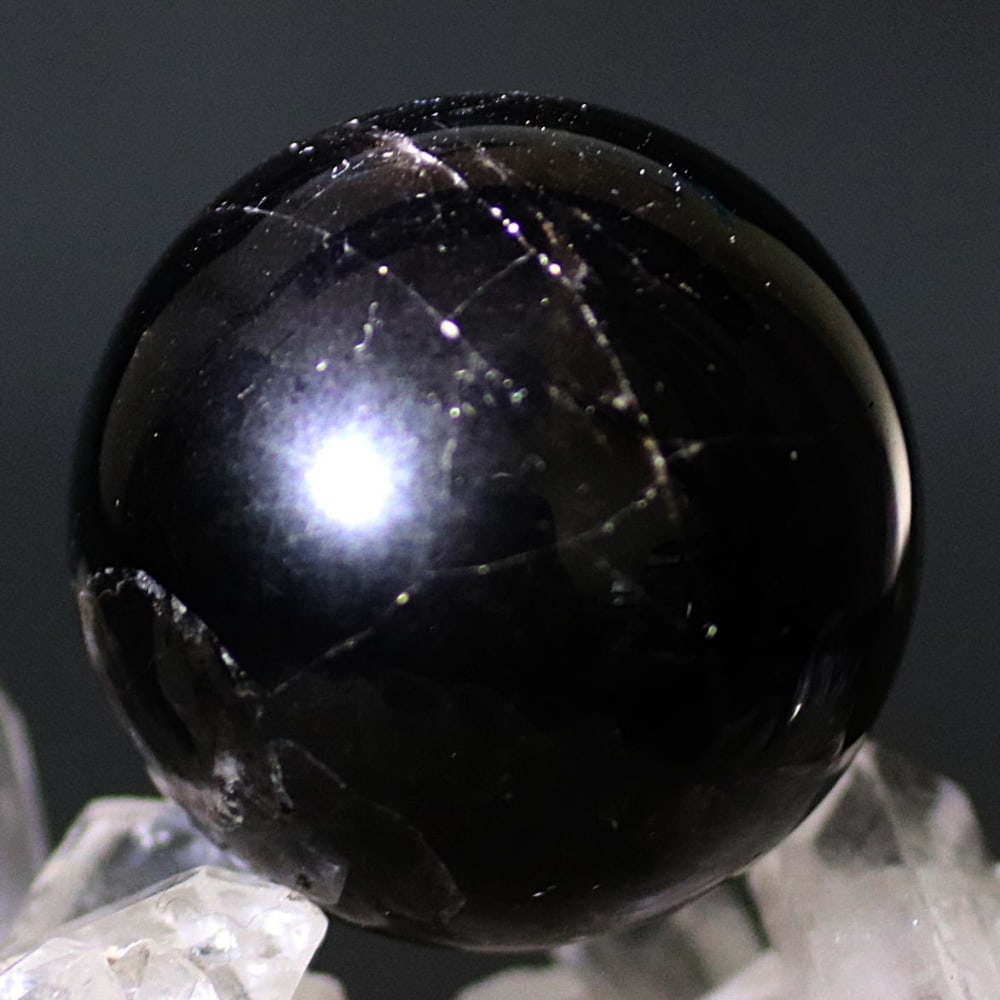 山東省産スターモリオン丸玉/天然黒水晶スフィア（直径40.3mm） - 埼玉