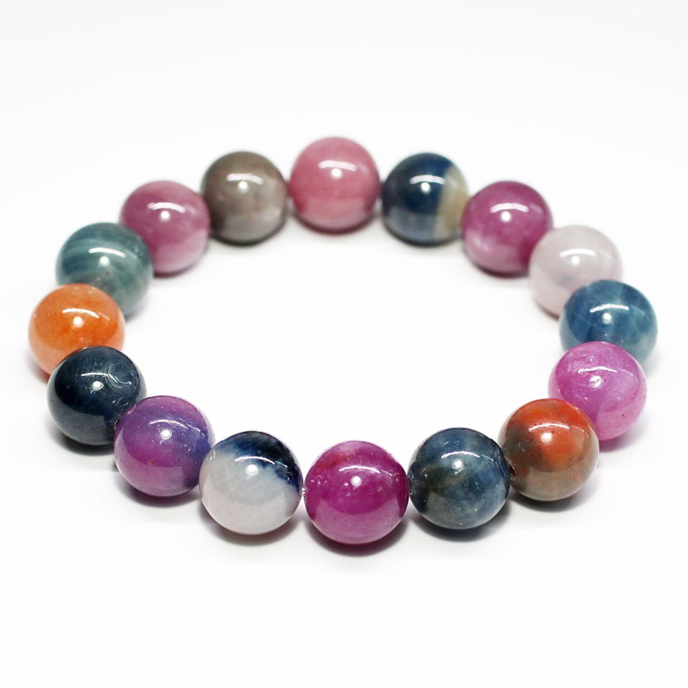 高品質]マルチカラーサファイアブレスレット(約14mm玉) - 埼玉県吉川市