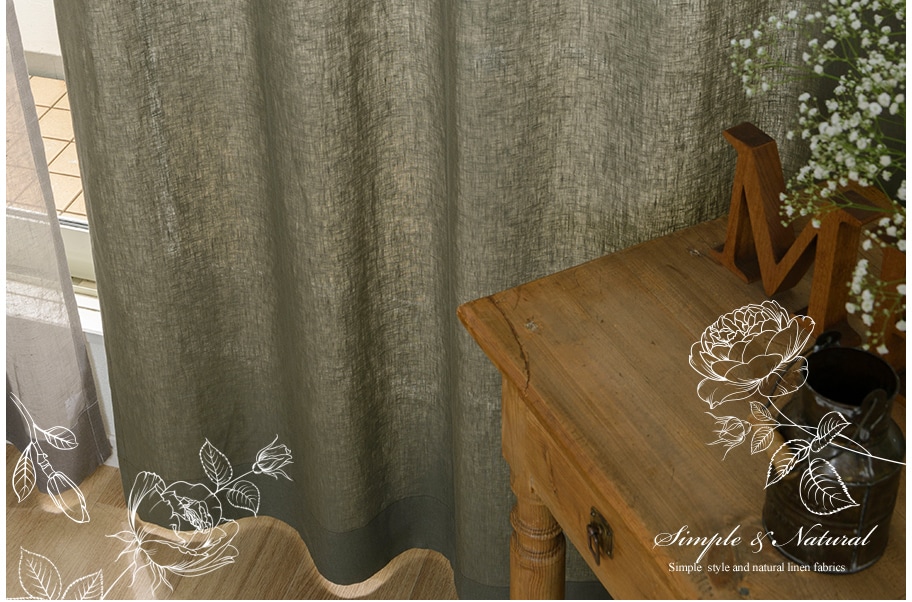 set》リネン100%ドレープカーテン＆レースカーテンセット（D-1190set