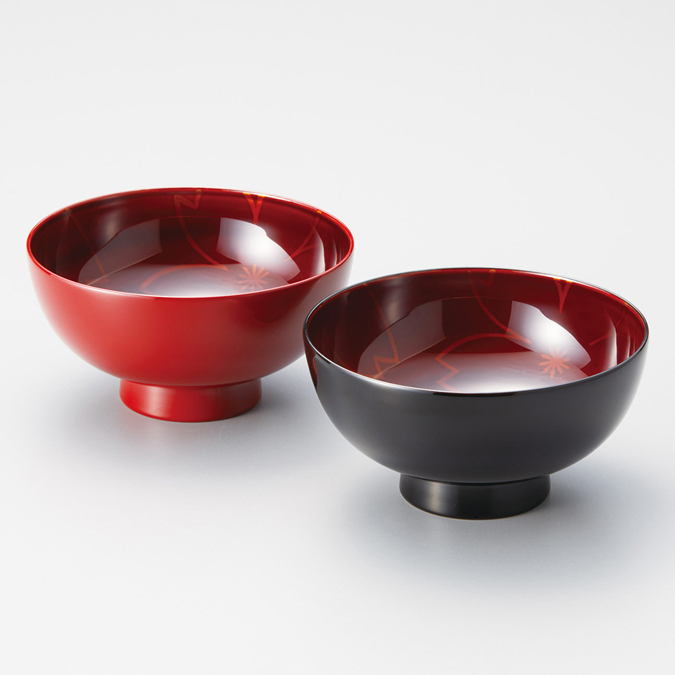 夫婦椀 透かし内桜 仙才汁椀 溜（ため）・朱 2客セット 漆塗り 12