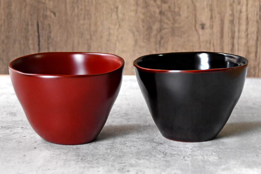 ゆがみカフェ椀 溜/朱/古代朱 漆塗り 12-02806/02807/MK-460 漆器の井助