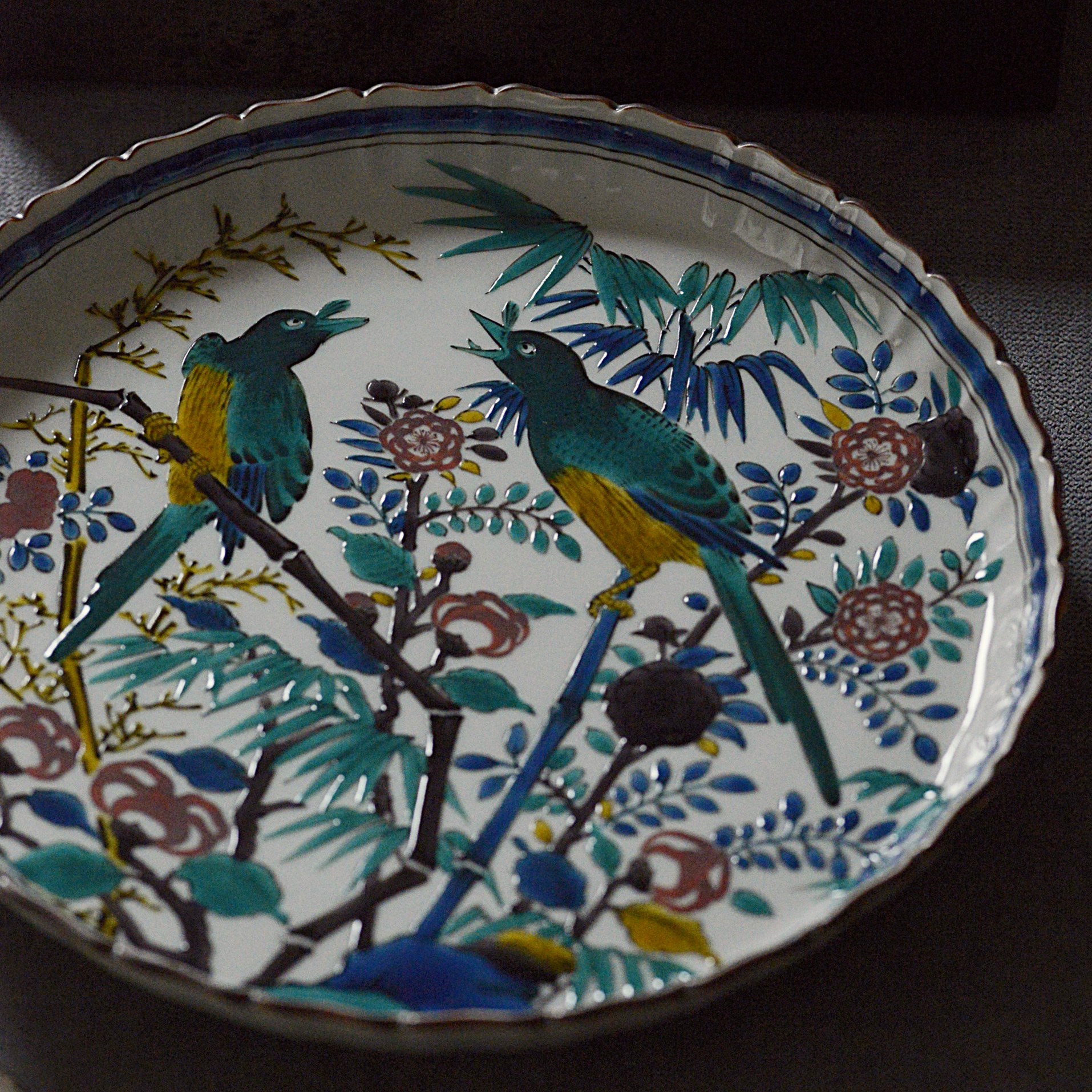 瑛生の器（九谷美陶園）｜（古）はは鳥文様八寸飾皿（切手付き）｜作家