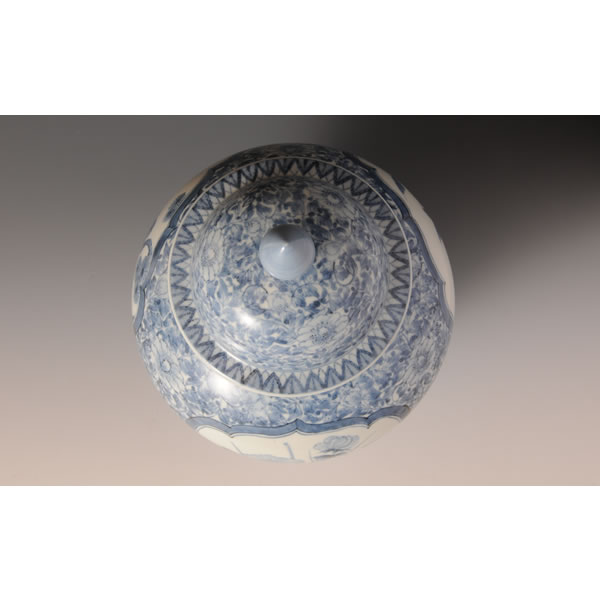 Japan Pottery Net / 染付窓絵草花文蓋付壷
