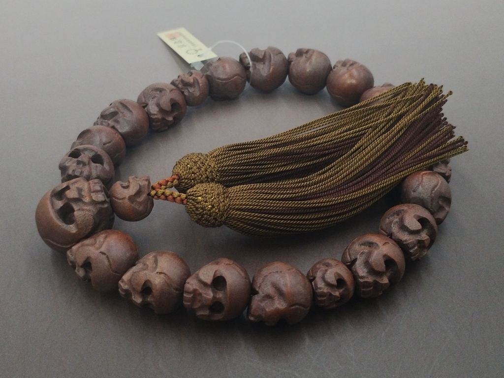 つげ骸骨彫り（18玉） 正絹頭付き房（煤竹色/桧皮色） 男性用高級略式